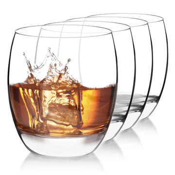 Luigi Bormioli Crescendo Double Old-Fashioned Glasses, Set of 4-15.5 Oz. Lead-Free Crystal Tumblers with Thick Base - Laser Cut Rims, Classic Design for Cocktails, Whiskey & Bars - Dishwasher Safe