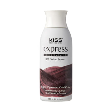 Kiss Express Semi-Permanent Hair Color – Vivid, Highly Pigmented Dye for Vibrant Hair, Gentle Formula, Gray Coverage, pH Balanced,23 Intermixable Shades, All Hair Types (3.5 oz, Darkest Brown,1 Count)