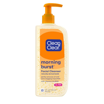 Clean & Clear Morning Burst Oil-Free Facial Cleanser with Vitamin C & BHA, Daily Nourishing Face Wash Gently Cleanses to Remove Oil & Pore Clogging Impurities, 8 fl. oz