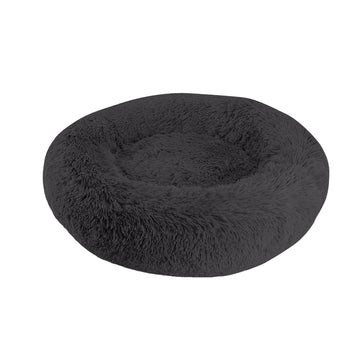 Arlee Donut Round Pet Dog Bed - Memory Foam - Calming Reduce Anxiety - Shaggy Vegan Fur - Assembled USA, Black