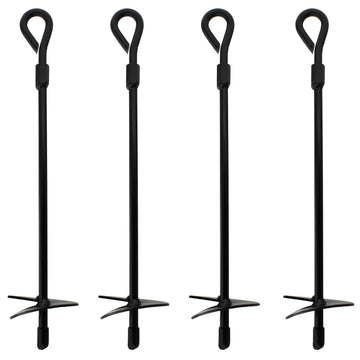 BISupply Ground Anchors, 15 Inch - 4pk Black Shed Anchor Kit Greenhouse Tie Down Ground Stakes with Drillable Eyebolt