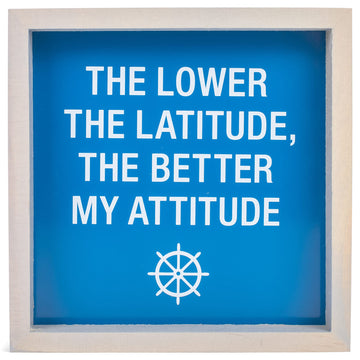 About Face Designs Latitude Better My Attitude Beach Blue 4 x 4 x 1.25 Wood Decorative Tabletop Plaque Sign Framed Art
