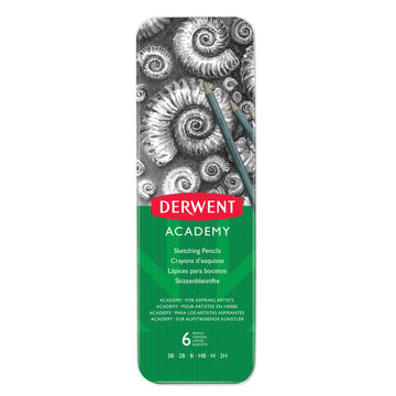 Derwent Academy Sketching Pencils, 6 Degrees of Hardness, Metal Tin, 6 Count (2301945)
