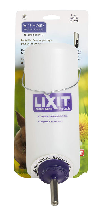 Lixit Wide Mouth BPA-Free Cage Water Bottles for Rabbits, Ferrets, Guinea Pigs, Rats, Chinchillas, Hamsters, Mice, Hedgehogs, Gerbils and Other Small Animals. (Translucent, 32 Ounce)