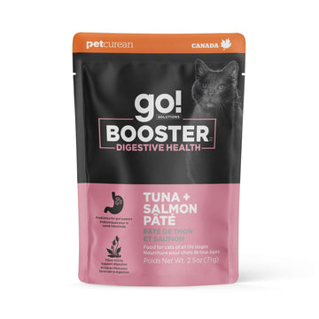 Go! Solutions Booster Digestive Health Tuna + Salmon Pâté Topper for Dry Food with Broth, Healthy Cat Treat for Gastrointestinal Wellness, Supports Sensitive Stomachs, 2.5 oz Pouch (12 Pack)