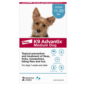 K9 Advantix Flea, Tick & Mosquito Prevention for Dogs 11-20 lbs. | Flea Drops for Medium Dogs | Apply Monthly | 2 Treatments
