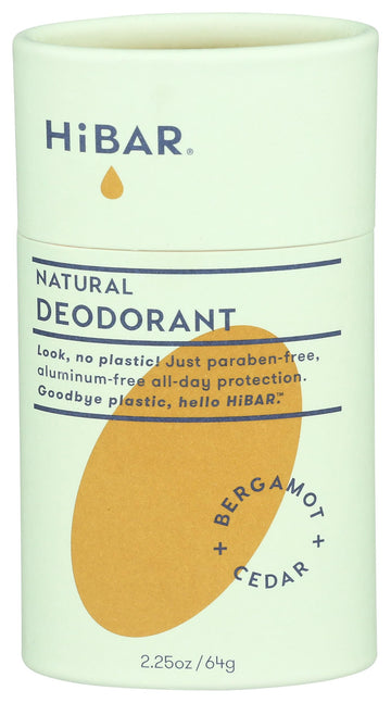HiBAR - Bergamot & Cedar Plastic Free Deodorant - Natural Deodorant - All-Day Protection - With Sunflower Seed Wax, Rice Bran & Shea Butter - Plastic, Paraben & Aluminum-Free - Vegan