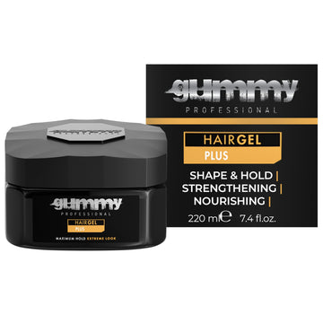 Gummy Professional Plus Hair Gel for Men and Women – Strong Hold Styling Gel for Slick Back Looks, Curls, Braids, Twists, and Edge Control – Clear Gel for Shine, Neat Styles, and Conditioning – 220 ml