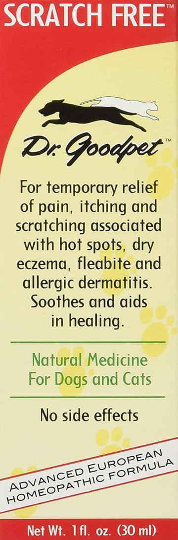 Dr. Goodpet Scratch Free for Dogs & Cats – Natural Itch Relief Drops for Hot Spots, Allergies, Flea Bites & Dry Skin – Helps Stop Scratching & Skin Irritation – 1 oz Liquid