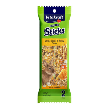 Vitakraft Crunch Sticks Rabbit Treat – 2 Sticks - Whole Grains And Honey Flavor Triple Baked With Natural Wood Chew Center - Added Vitamins And Minerals - Cage Clip Holder - Helps Prevent Cage Boredom