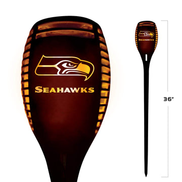 Sporticulture NFL Seattle Seahawks LED Solar Torch - 4" x 4" x 36" Waterproof & Sun Damage Resistant Solar Light with Flickering Flame - Perfect Decor for Patio, Front Porch or Poolside Landscape
