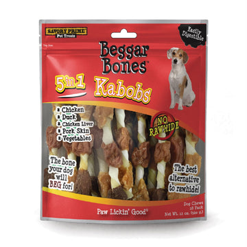 Savory Prime 8062091 8 in. Beggar Bones 5-in-1 Kabobs Grain Free Treat for Dogs - Pack of 1818