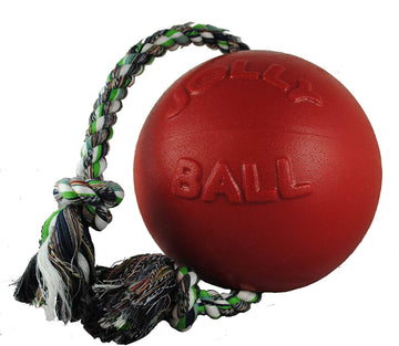 Jolly Pets Romp-n-Roll Rope and Ball Dog Toy, 6 Inches/Medium, Red (606 RD)