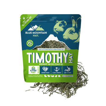 Blue Mountain Hay Fresh High Altitude Timothy Hay Small Animal Food (48 oz), Handpicked Pacific Northwest Farm Harvest, High Fiber Foraging Support, Digestive and Dental Health, All Life Stages