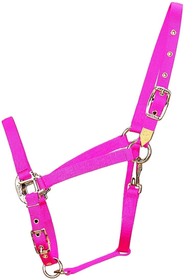 Hamilton Deluxe Horse Halter, 1" Triple Ply Nylon, Adjustable Chin Strap, Easy On/Off Throat Snap, Small Horse or Weanling Draft, 500-800 lbs, Hot Pink