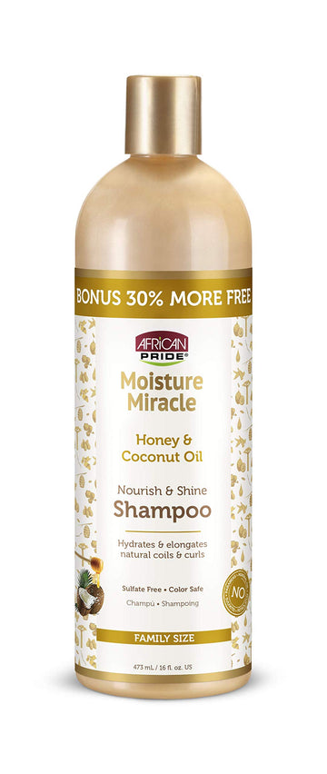 African Pride Moisture Miracle - For Natural Coils & Curls, Nourishes & Shines, Sulfate Free, Color Safe (Shampoo)