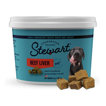 Stewart 100% Beef Liver Dog Treats, 2 oz Tub, ~45 Pieces, Freeze Dried Raw, Single Ingredient, 50% Protein Training Treats or Meal Topper, Grain Free, Gluten Free