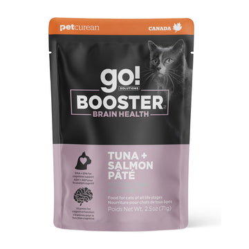 Go! Solutions Booster Brain Health Minced Tuna + Salmon Pâté Topper for Dry Food, Real Meat Wet Cat Treat for Healthy Cognitive Function in Kittens, Adults, & Seniors, 2.5 oz Pouch (12 Pack)