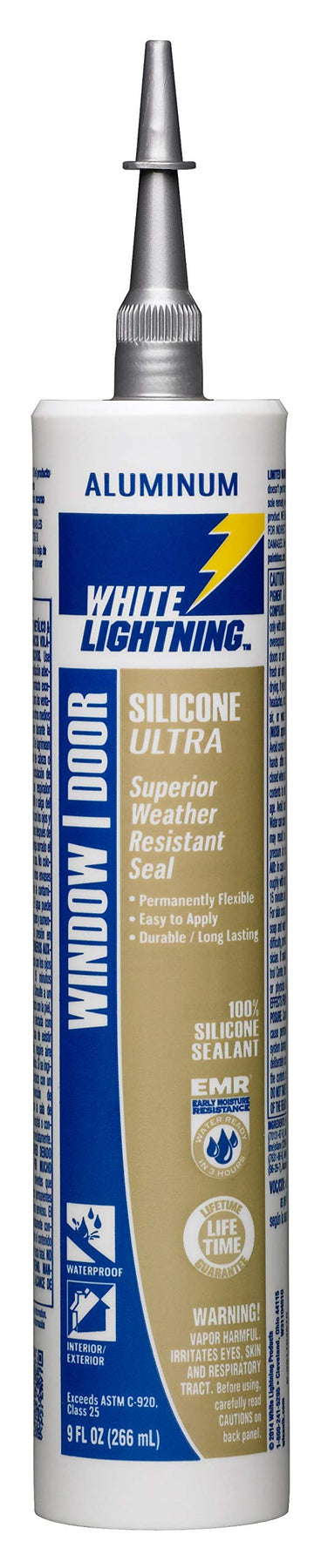 White Lightning W31104510 Silicone Ultra Window and Door Sealant, Aluminum, 10 fl. oz.