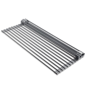 edge Roll Up Dish Drainer, Over The Sink Multi-Purpose Foldable Drying Rack with Caddy, Gray, Large - 20"x11"