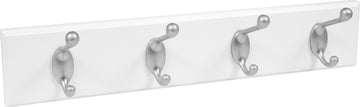 HIGH & MIGHTY 515703 Coat Rack 4 Hook Rail, Easy Tool-Free Dry Wall Installation, Holds up to 30lbs, 18", White & Silver