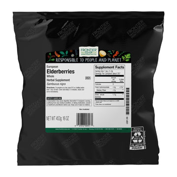 Frontier Co-op Dried Elderberries, European Whole - Non-GMO Elderberry Dried Fruit for Powder, Tea, Immune Support - Kosher | 16 Ounce (Pack of 1)