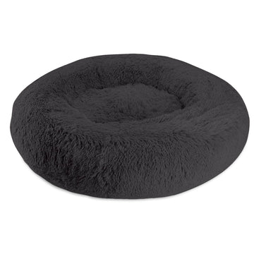 Arlee Donut Round Pet Dog Bed - Memory Foam - Calming Reduce Anxiety - Shaggy Vegan Fur - Assembled USA, Black