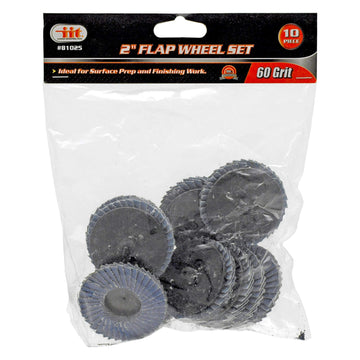 10-pc. 2" 60 Grit Flap Wheels Discs & 1/4" Mandrel Wheel Disc Holder Fits Roloc Style