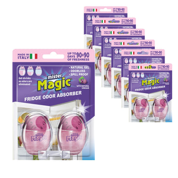 Mister Magic Refrigerator Odor Absorber – Natural Vinegar Formula Gel, Odorless Fridge Deodorizer, Neutralizes Food Odors, Lasts Up to 90 Days, Kitchen Supplies (6 Pack, Contains 12 Units)