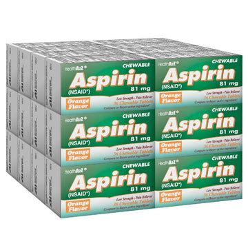 HealthA2Z® Aspirin 81mg | Low Strength | Chewable Tablets | Orange Flavor | Pain Reliever & Fever Reducer | 24 Packs of 36 Tablets (864 Chewable Tablets Total) | Value Pack | NSAID