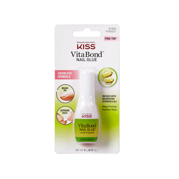 Kiss VitaBond Brush-On Nail Glue for Press On Nails, Vitamin A & E Infused, Pink Tint, Odorless, Repairs Breaks & Tears, Less Damage to Natural Nails, 5g (0.17 oz)