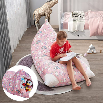Loungie Stuffed Animal Storage Beanbag Cover - 55" Extra Large Bean Bag Chair, Unicorn Light Pink