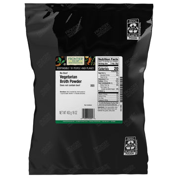 Frontier Co-op No Beef Broth Powder, 1-Pound Bulk Bag, Vegetarian Beef Broth, Soup Base, Gravy, Hot Drink, Kosher