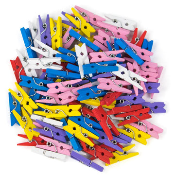 100-pack Minipins Mini Clothespins - Tiny Wooden Clothes Pins for Crafts by Studio Nouveau (Multicolor)
