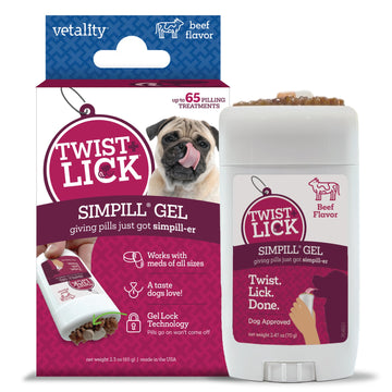 Vetality Twist + Lick SimPill Pill Hider Treat for Dogs, Beef Flavor (Up to 65 Treatments)