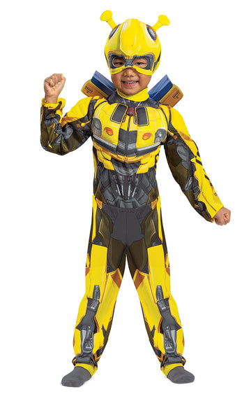 Disguise Bumblebee Toddler Costume, Official Transformers Rise of the Beasts Muscle Padded Costume and Mask, Size (3T-4T)