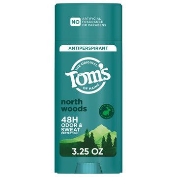 Tom’s of Maine North Woods Antiperspirant for Men and Women, No Artificial Fragrances, Dyes, or Preservatives, Baking Soda Free, 48-Hour Odor and Sweat Protection, 3.25 oz