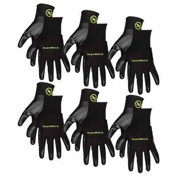 Flexzilla GC100L-6X Nitrile Dip Gloves, Black, 6-Pack, L