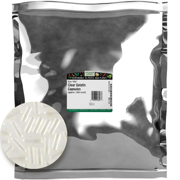 Frontier Co-op Clear Gelatin Capsules Size 000, 1,000 Count Bag - Empty Capsules with Mechanical Lock for Easy Filling and Customizable Supplement Making