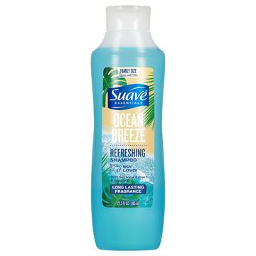 Suave Essentials Refreshing Shampoo, Ocean Breeze Infused with Sea Algae Extract and Vitamin E, Hair Shampoo with a Long Lasting Fragrance 22.5 oz