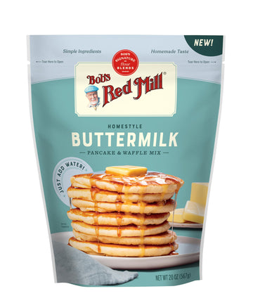 Bob's Red Mill Homestyle Buttermilk Pancake & Waffle Mix - 20 oz Bag (Pack of 1) - Just Add Water, Simple Ingredients