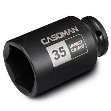 CASOMAN 1/2" Drive x 35 mm Deep 6 PT Impact Socket, CR-MO, 1/2-inch Drive 6 Point Axle Nut Socket for Easy Removal of Axle Shaft Nuts (35MM)