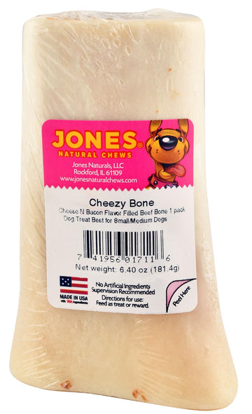 JONES Cheezy Bone Stuffed Dog Chew Treat