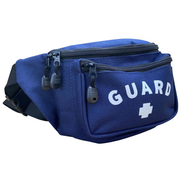Kemp USA Lifeguard Hip Pack Navy Blue Water-Resistant Compact Lightweight Adjustable Strap Multiple Zippered Compartments First Aid CPR Kit GUARD Logo Tactical Fanny Pack
