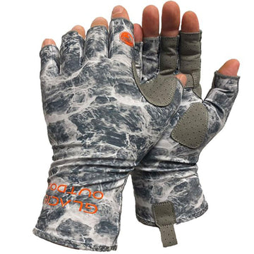 Glacier Glove Islamorada 50+ Sun Protection Durable Lightweight Breathable Quick-Dry Fingerless Outdoor Fishing Sun Glove, Gray Camo, Large