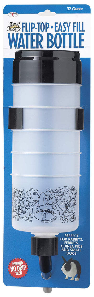 Little Giant® Flip-Top Water Bottle | Top Fill Cage Water Bottle | Easy Fill Drinker for Rabbit, Ferret, Guinea Pig, & Other Small Animals | 32 Ounces