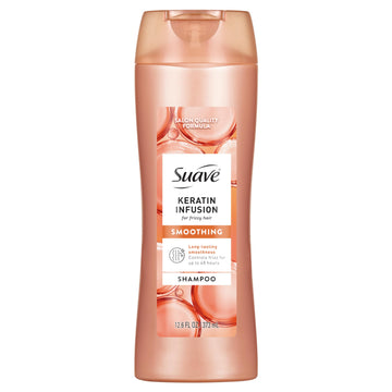 Suave Keratin Infusion Smoothing Shampoo For Frizzy Hair, 48HR Frizz Control, Smooths & Detangles For Easy Styling & Manageable Hair, 12.6 FL OZ