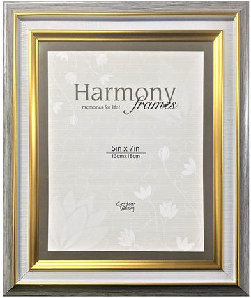 Harmony Frames 5x7 Gold Lining Wood Picture Frame Wall and Desktop (Grey)