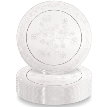 Hanna K. Signature Collection D'Vine Clear Deluxe Round Dinner Plates - 6.25" (Pack of 20) - Premium & Sustainable Plastic - Elegant Tableware for Parties, Events & Weddings