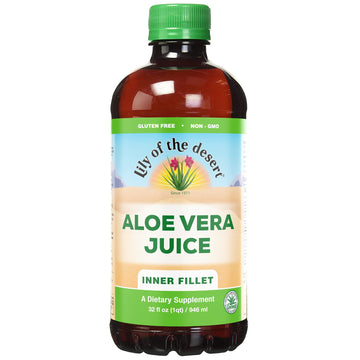 Lily Of The Desert Aloe Vera Juice - Inner Fillet Aloe Vera Drink, Organic Aloe Juice with Natural Vitamins, Digestive Enzymes for Gut Health, Stomach Relief, Wellness, Glowing Skin, 32 Fl Oz